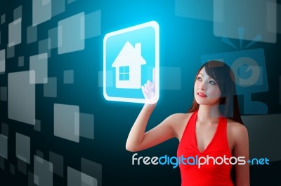 Lady Touching A House Icon Stock Photo