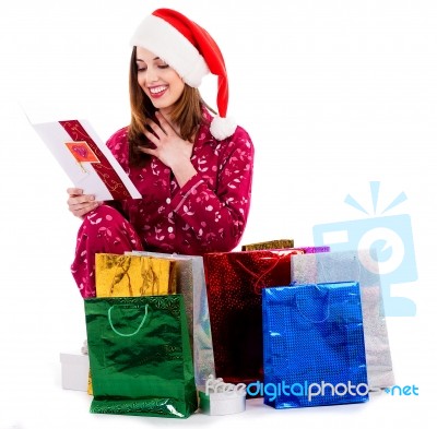 Lady With Christmas Gift Stock Photo