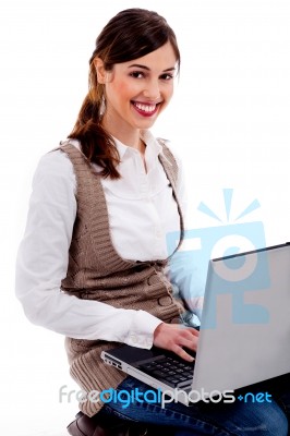 Lady Working On Laptop Stock Photo