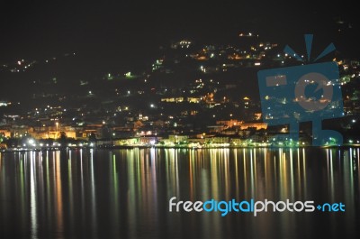 Lake Como At Night Stock Photo