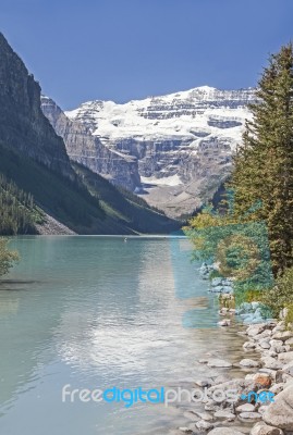 Lake Louise And Mountain Stock Photo