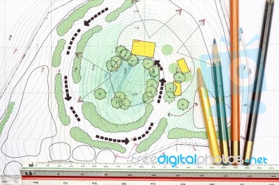 Landscape Architect Designing Plan Stock Photo