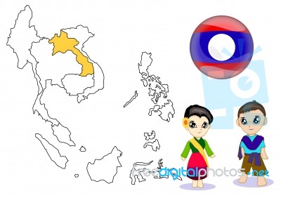 Lao couple cartoon Stock Image