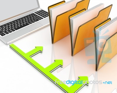 Laptop And Folders Shows Administration And Organized Stock Image