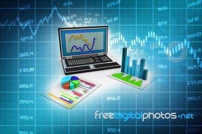 Laptop Computer Over Business Prints Stock Image