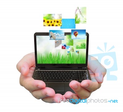 Laptop PC And Streaming Images Stock Photo