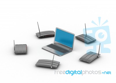 Laptop With Router Stock Image