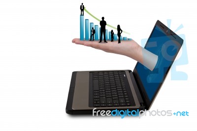 Laptop With Silhouette People Stock Photo