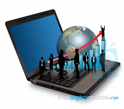 Laptop With Silhouette People Stock Image
