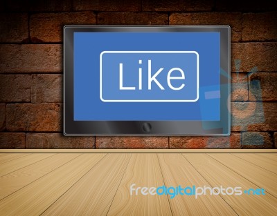 Lcd Tv Screen On Brick Wall Background And Wood Floor Stock Image