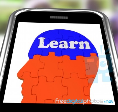 Learn On Brain On Smartphone Showing Human Training Stock Image