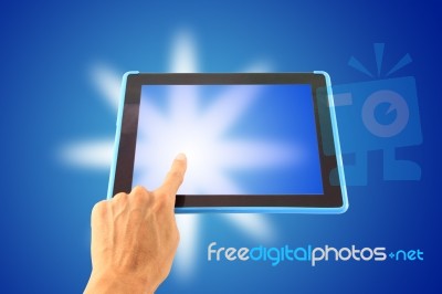 Left Hand Tablet Touch Shiny Stock Photo
