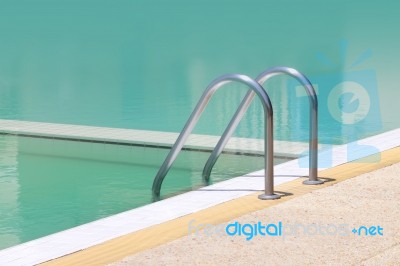Left Side Stair Bar Arm Of Swimming Pool Stock Photo