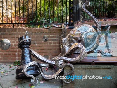 Leigh Dyer's Octopus Attacking A Rook  In Hastings Stock Photo