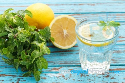 Lemon Soda Mint Fresh Drink Summer Refreshment Still Life Stock Photo