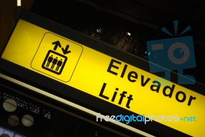 Lift/elevator Sign On Airport Stock Photo