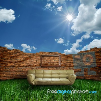 Light Brown Color Sofa Stock Photo