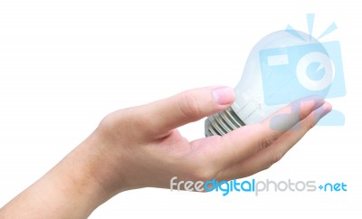 Light Bulb In Woman S Hand Stock Photo