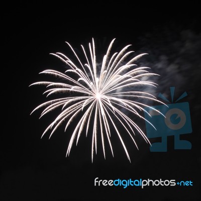 Light Star Firework Explode On Night Sky Stock Photo