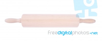 Light Wooden Rolling Pin On White Background Stock Photo
