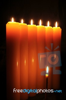 Line Of Burning Candles Stock Photo