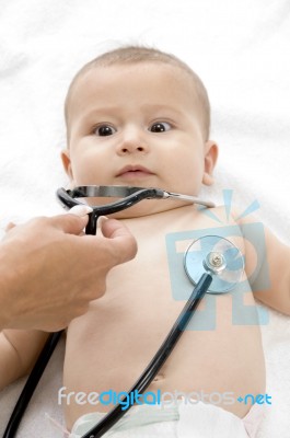 Little Baby With Stethoscope Stock Photo