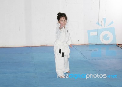 Little Girl Practice Karate Stock Photo