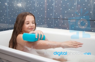 one girl is bathing
