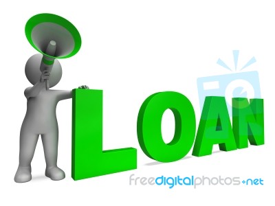 Loan Character Shows Bank Loans Mortgage Or Loaning Stock Image