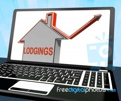 Lodgings House Laptop Shows Accommodation Or Residency Vacancy Stock Image