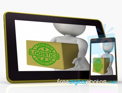 Logistics Tablet Means Packing And Delivering Products Stock Image