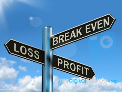 Loss Profit Or Break Even Signpost Stock Image