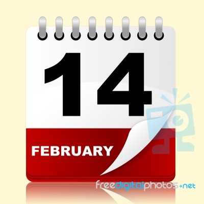 Love Calendar Means Valentines Day And 14th Stock Image