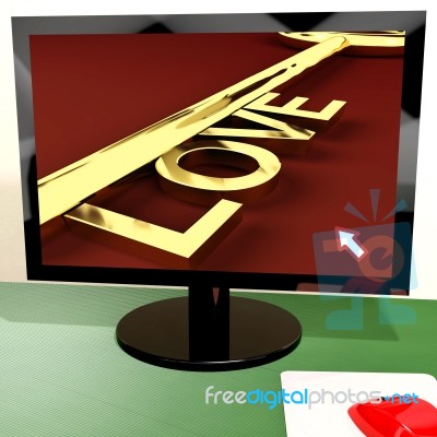 Love Key On Computer Screen Showing Online Dating Stock Image