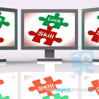 Luck Skill Puzzle Screen Means Competent Or Fortunate Stock Image