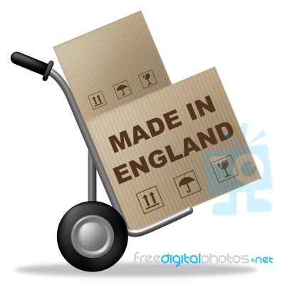 Made In England Means Shipping Box And Britain Stock Image