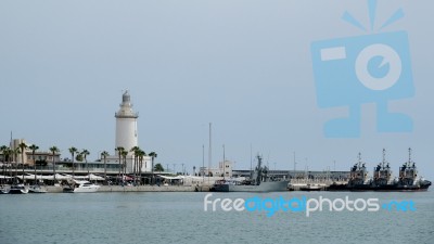 Malaga, Andalucia/spain - July 5 : Lighthouse In The Harbour Are… Stock Photo