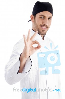 Male Chef Showing Okay Gesture Stock Photo