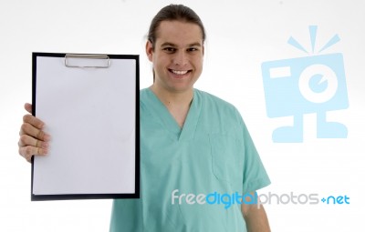 Male Doctor With Empty Notepad Stock Photo