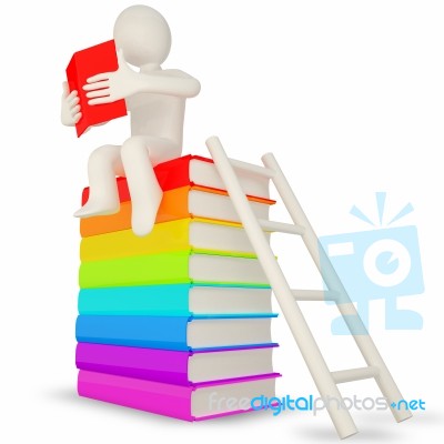 Male Reading On Stacked Book Stock Image