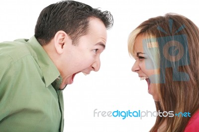 Man And Woman Yelling Stock Photo