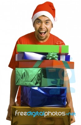 Man Delivering Christmas Presents Stock Photo