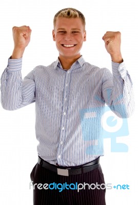 Man Enjoying Success Stock Photo