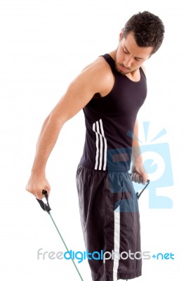 Man Exercising With Resistance Band Stock Photo