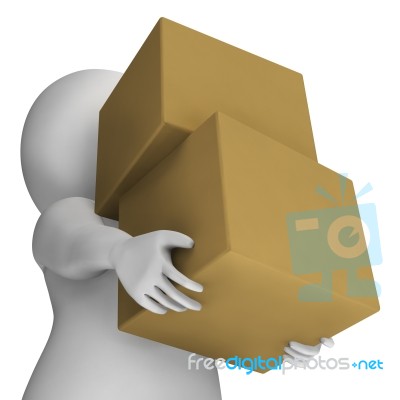Man Holding Boxes Showing Delivery And Carrying Parcels Stock Image
