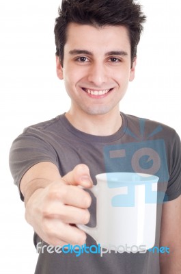 Man Holding Mug Stock Photo