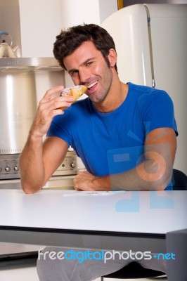 Man Is Eating Stock Photo