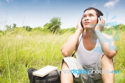 Man Listening To Music Stock Photo