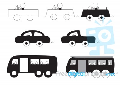 Man On Car And Bus Cartoon Stock Image