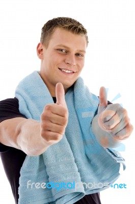 Man Showing Good Luck Sign Stock Photo